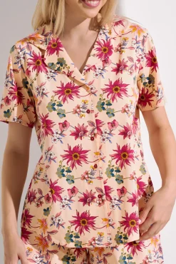 New Pyjama mit Schlafshirt und Shorts »Flowers« Damen Pyjamas